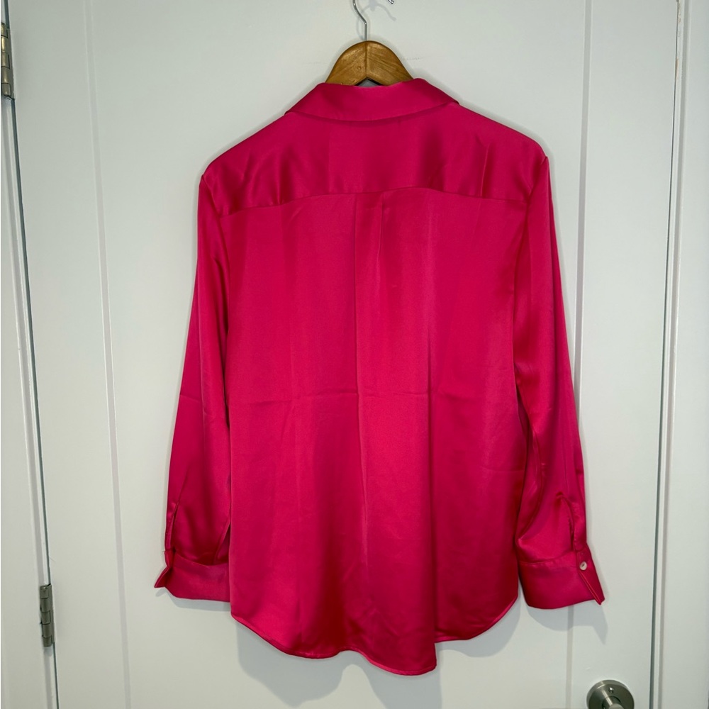 Rachel Zoe Fuchsia Satin Button-Down Silk Shirt - Picture 3 of 5